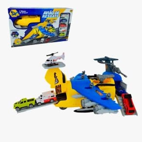 Aviao de Resgate com 1 Helicoptero e 4 Carrinhos DM Toys Brinquedo Infantil Recreativo