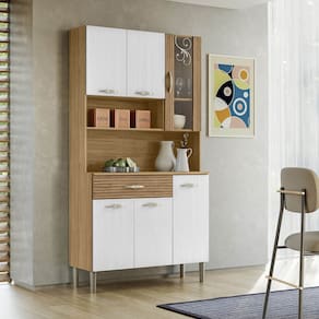Armário Cozinha Compacta Golden com 6 Portas e 1 Gaveta em MDP Freijó/Supremo/CP Ripado Freijó - Kits Paraná