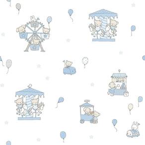 Papel De Parede Lullaby Carrossel Azul 2201 - Rolo 10m X 0,53m