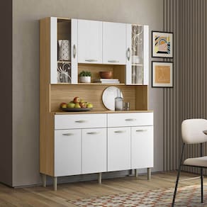 Armário Cozinha Compacta Golden com 8 Portas e 2 Gavetas em MDP Freijó/Supremo - Kits Paraná