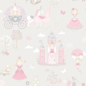 Papel De Parede Conto De Fadas - G78370 Cinza E Rosa Tiny Tots 2 - G78370