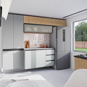 Cozinha Modulada 5 Peças 3 Aéreos 1 Balcão 1 Paneleiro Nara Cabecasa Madeiramadeira Avena/Cinza Claro