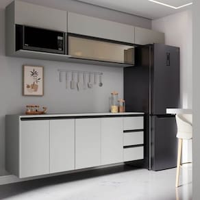 Cozinha Modulada 6 Peças 4 Aéreos 2 Balcões Nara Cabecasa Madeiramadeira Cinza