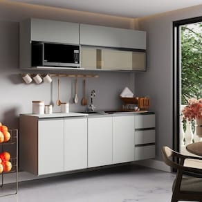 Cozinha Modulada 5 Peças 3 Aéreos 2 Balcões Nara Cabecasa Madeiramadeira Cinza Claro