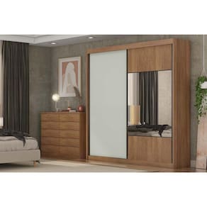 Guarda Roupa Casal 2 Portas de Correr (1 c/ Espelho) e 4 Gavetas Sienna/Versatto Cumaru/Fendi 25 - Novo Horizonte
