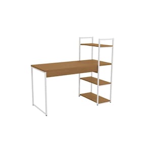 Mesa de Escritório Industrial LI010 c/ 3 Prateleiras Canela/Branco - Kappesberg