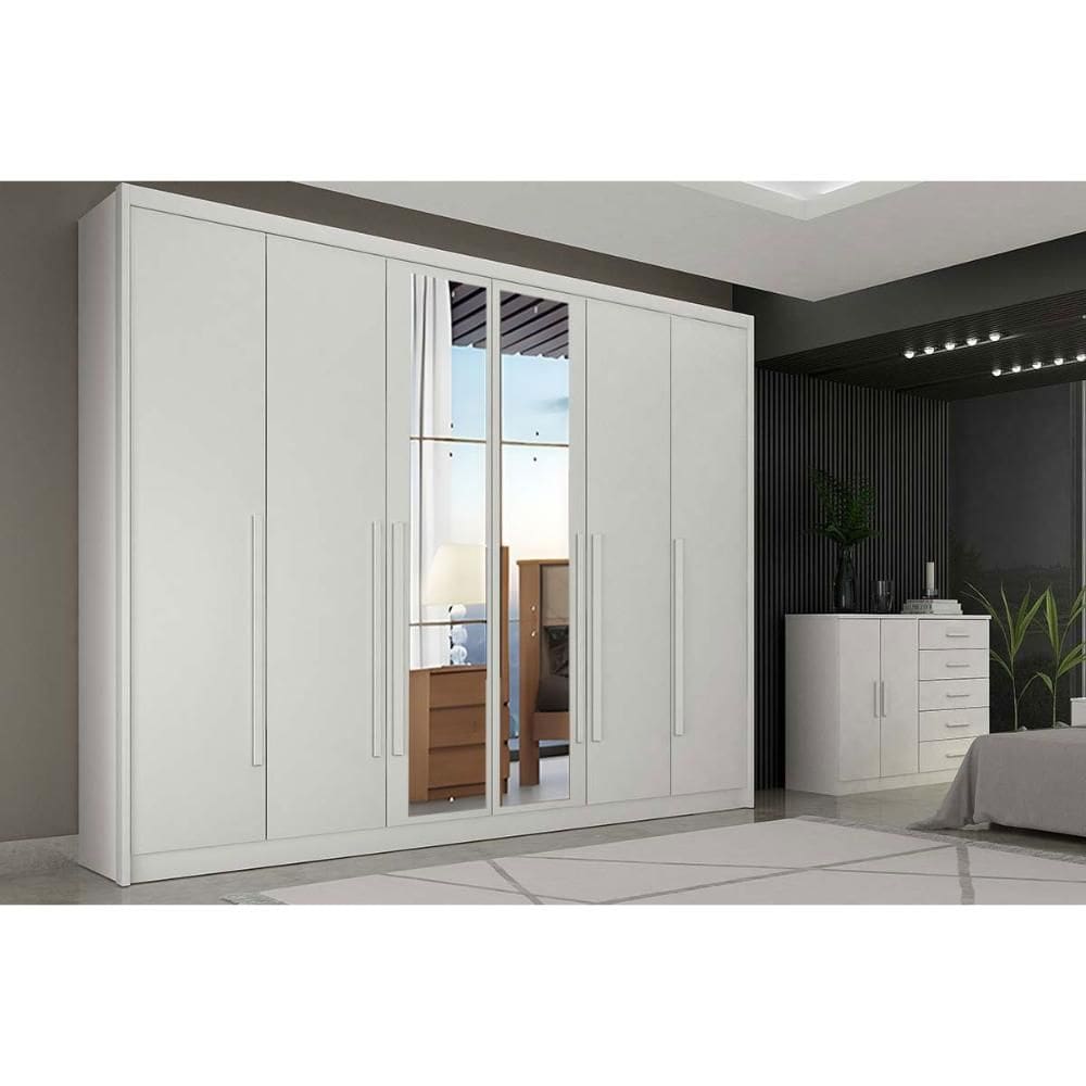 Guarda Roupa Casal 6 Portas (2 c/ espelho) e 6 Gavetas Bragança/Coimbra Neve - Novo Horizonte