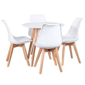 Conjunto Mesa de Jantar Leda 90cm Branca Tampo em Mdf com 4 Cadeiras Eames Wood Leda Branca Branco