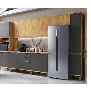Cozinha Modulada Completa 7 Peças 16 Portas com Tampo 385cm 100% Mdf Noruega Espresso Móveis Amêndoa/Cinza