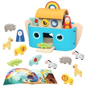Classificador de formato de animal de madeira Tookyland Noah`s Ark com livro