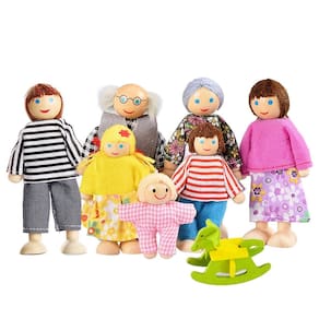 Dolls Playset PUCKWAY Lovely Happy Family, conjunto de 7 em madeira