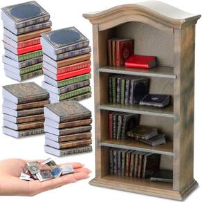 Livros de casa de bonecas em miniatura com estante de madeira abertos 27 unidades