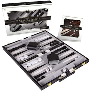 Conjunto de gamão Crazy Games Classic com estojo de couro de 28 cm