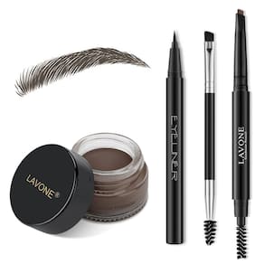 Kit de lápis Eyebrow Stamp LAVONE para maquiagem preto e marrom