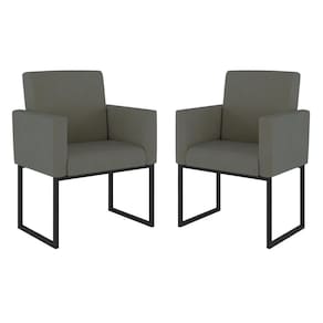 Kit 02 Poltrona Cadeira Decorativa Recepção Base Ferro Preto