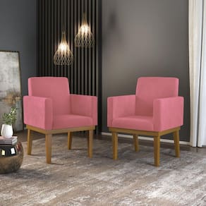 Kit 02 Poltronas Decorativa Reforçada Rosa - Balaqui Decor