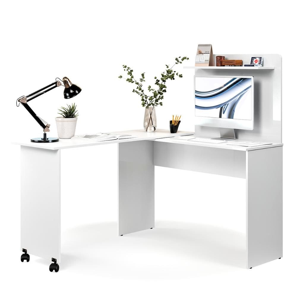 Escrivaninha em L 2 em 1 com Rodízios e Prateleira