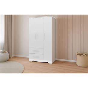 Guarda Roupa Infantil c/ 3 Portas e 2 Gavetas Popy Retrô Branco - Peroba