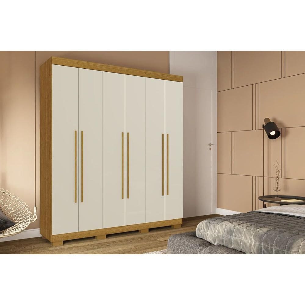 Guarda Roupa Solteiro 6 Portas e 3 Gavetas Paolla Cinamomo/Off White - ACP