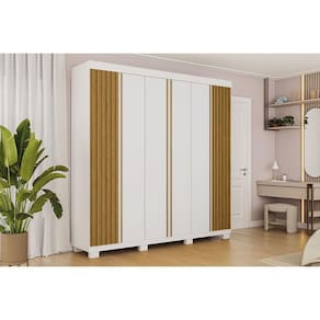 Guarda Roupa Casal 6 Portas (2 Ripadas) e 6 Gavetas Eliza Branco/Cinamomo - ACP