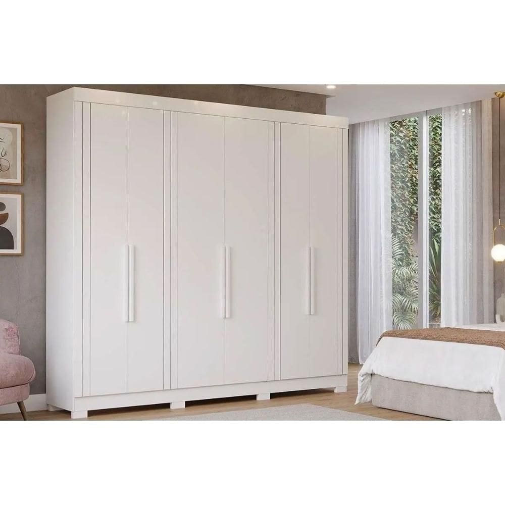 Guarda Roupa Casal 6 Portas e 6 Gavetas c/ Pés Cecilia Branco - Panan