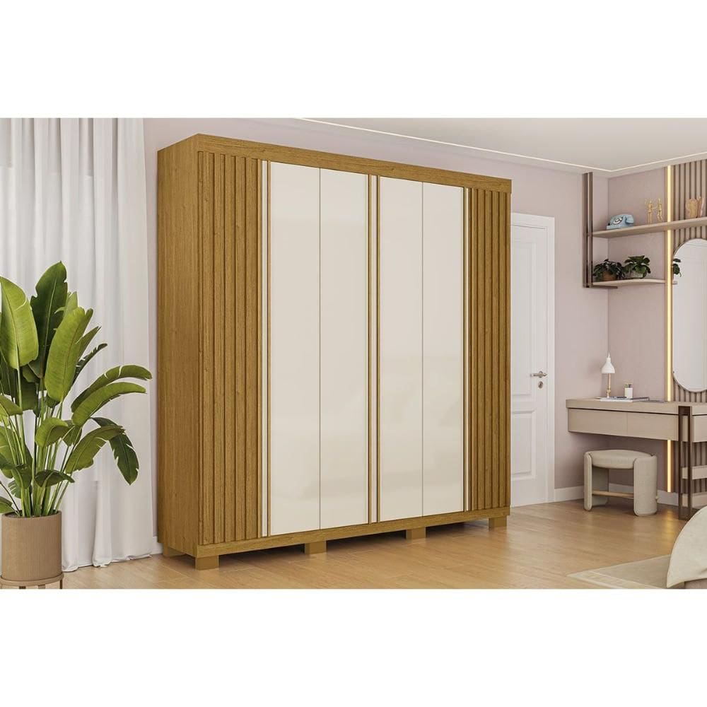 Guarda Roupa Casal 6 Portas (2 Ripadas) e 6 Gavetas Eliza Cinamomo/Off White - ACP