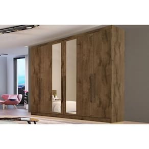 Guarda Roupa Casal 6 Portas (2 c/ Espelho) e 4 Gavetas Oslo Braúna - Europa