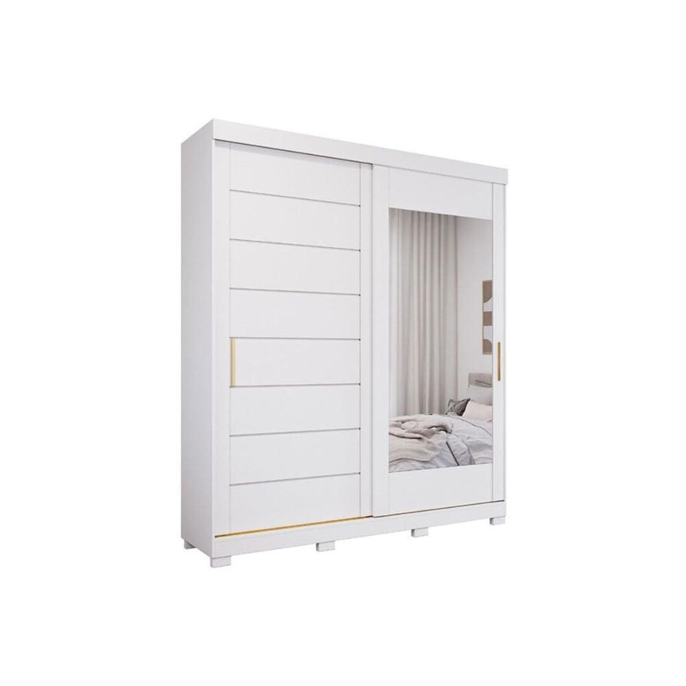 Guarda Roupa Casal 2 Portas de Correr (1 c/ Espelho) e 3 Gavetas c/ Pés Flora Branco - Panan
