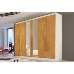 Guarda Roupa Casal 6 Portas (2 c/ Espelho) e 4 Gavetas Oslo Off White/Peroba - Europa