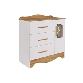 Cômoda Infantil Lisi Plus c/ 1 Porta Cristal e 4 Gavetas Branco/Amendoa - Peroba