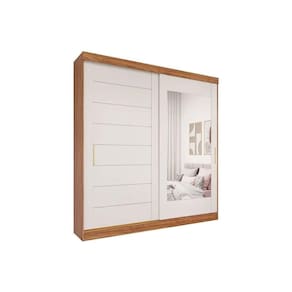 Guarda Roupa Casal 2 Portas de Correr (1 c/ Espelho) e 8 Gavetas Florença Cinamomo/Off White - Panan