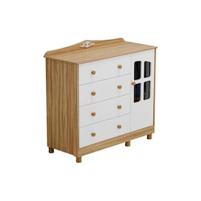 Cômoda Infantil Elô c/ 1 Porta Cristal e 4 Gavetas Branco/Amendoa - Peroba