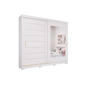 Guarda Roupa Casal 2 Portas de Correr (1 c/ Espelho) e 8 Gavetas c/ Pés Florença Branco - Panan