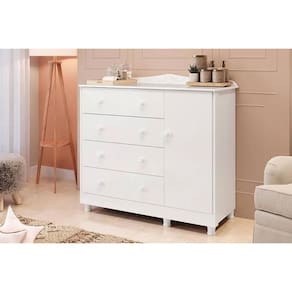 Cômoda Infantil Elô c/ 1 Porta e 4 Gavetas Branco - Peroba