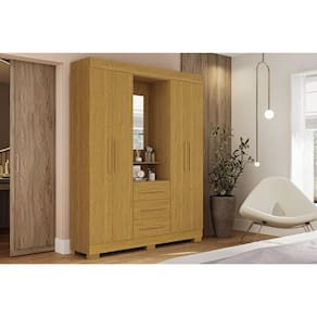 Guarda Roupa Solteiro 4 Portas e 3 Gavetas c/ 1 Espelho Emily Gold Cinamomo - ACP