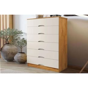 Cômoda de Quarto Sevilha c/ 6 Gavetas Peroba/Off White - Europa