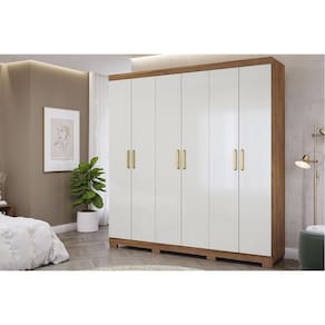 Guarda Roupa Casal 6 Portas e 3 Gavetas c/ Espelho Interno Clara Cinamomo/Off White - Panan