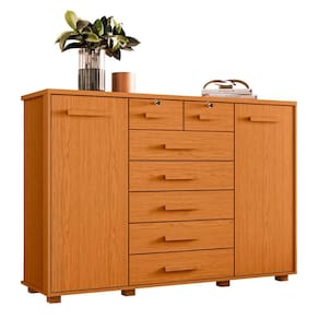 Cômoda Quarto Fontana com 7 Gavetas e 2 Portas Nature/Titanium