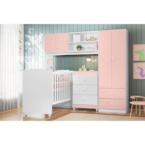 Quarto Infantil Sofhia Com Conjugado E Cômoda Ternura E Berço Amore Cor Branco Com Rosa - Peternella