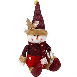 Decoração Boneco Neve Sentado Enfeite Tecido Natalino 40cm