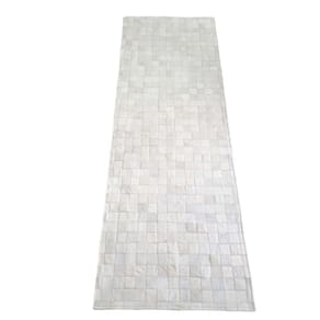 Tapete De Couro Quadriculado 3,00X0,70 M Branco 100% Bovino