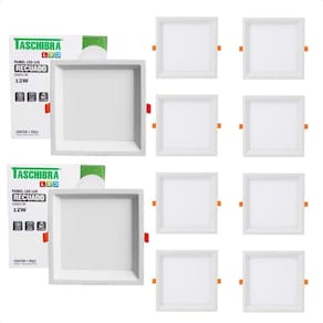 Kit 10 Painel De Led Quadrado Embutir Recuado 12w Bivolt Taschibra 3000k Quente