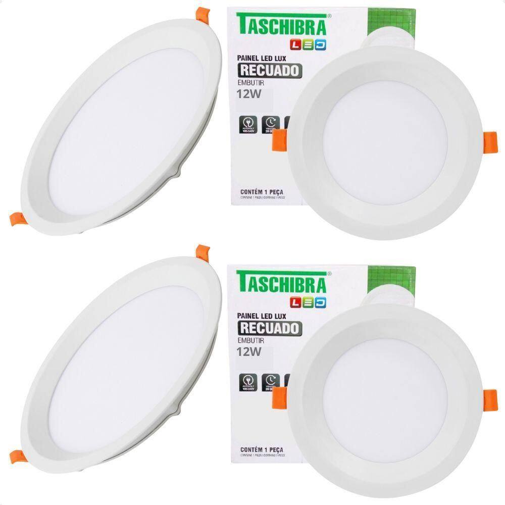 Kit 4 Painel De Led Redondo Embutir Recuado 12w Bivolt Taschibra 4000k Neutro