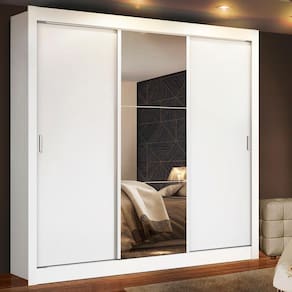 Guarda Roupa Casal Madesa Mônaco 3 Portas De Correr Com Espelho Branco