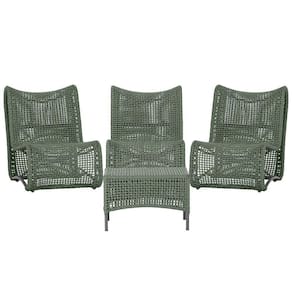 3 Poltronas E Mesa Texas Alumínio Preto Corda Náutica Trama Verde