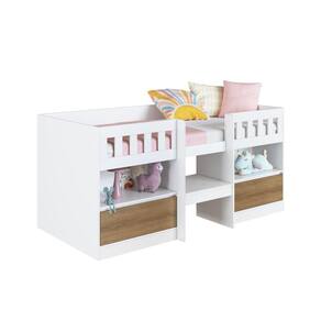 Cama Multifuncional Infantil Solteiro com 2 Portas 2 Nichos CI6080 190cm Branco/Madeira- Art In Móveis