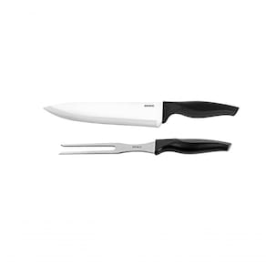 Kit Brinox Para Churrasco Com Faca E Garfo Trincante Lâmina De Aço Inoxidável Polido 2 Peças Preto Linha Cross Preto