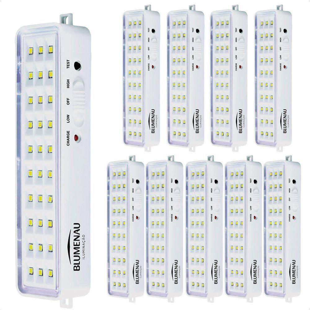 Kit 10 Luminárias De Emergência Blumenau 30 Leds Recarregável Bivolt
