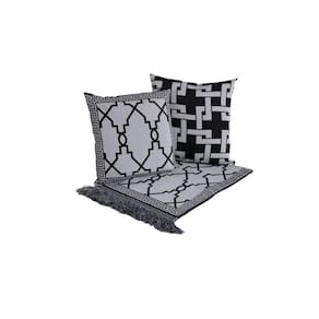 Kit Xale Para Sofá Com Franja Grécia 5 Peças 1,35m X 1,35m 60% Algodão 40% Poliéster Tecido Jacquard - Preto