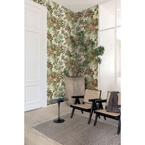 Papel De Parede Muse Folhagem Verde E Vermelho A55802